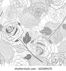 Floral background with roses. Vector seamless pattern.