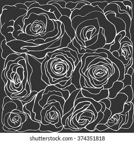 Floral background with roses. Vector sketch illustration in vintage style, romantic pattern.