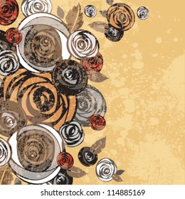 Floral background with roses. Vintage frame.