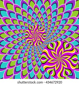 Floral background with the rotating balls (optical illusion of movement)