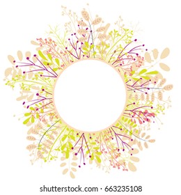 Floral background. Round frame decorated with flowers