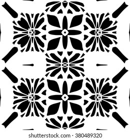 Floral background. Seamless black pattern on white background