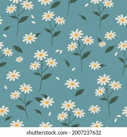 Floral background. Seamless flat colorful hand drawn  pattern with flowers for fabric textile or wrapping paper. Chamomile vector illustration 