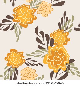 Floral background seamless pattern. Abstract flowers with leaves vector illustration. Summer holiday backdrop. Wallpaper, background, fabric, textile, print, wrapping paper or package design.