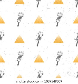 Floral background seamless pattern black and white with dandelion fluff silhouette. Beautiful nature backdrop. Trendy stylish wallpaper. Vector illustration