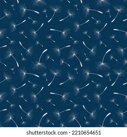El fondo floral de color blanco y negro sin soldadura con semillas de Dandelion está soplando vectores sin fisuras. Papel de fondo elegante. Ilustración vectorial. Las semillas de Dandelion soplan vectores sin costura.