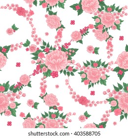 Floral Background. Seamless Pattern. Flowers and Leaves. Vector background
