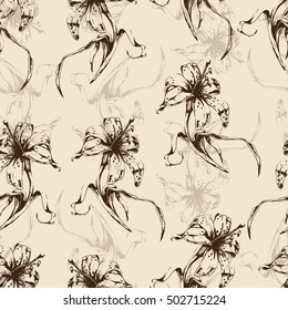 Floral background, seamless pattern with flowers lilies. For wallpaper design, wrapper, fabric design, print, decoration. Vector illustration