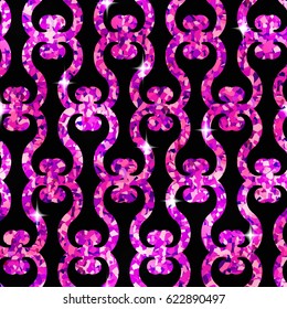 Floral Background with Seamless Pattern of Glittering Swirls, Stock Vector Illustration