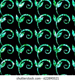 Floral Background with Seamless Pattern of Glittering Swirls, Stock Vector Illustration