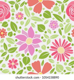 Floral background - seamless pattern with hand drawn flowers. Mother's Day, Woman's Day and Valentine's Day. Vector.
