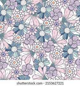 Floral background. Seamless pattern in Liberty style. Fashionable floral print in pastel shades.