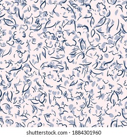 Floral Background. Seamless Pattern Made Of Outline Contour Flowers. Plant Borders Curved Lines With Ornate Leaves. Simple Nature Illustration.