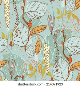 Floral background. Seamless pattern with realistic plants.