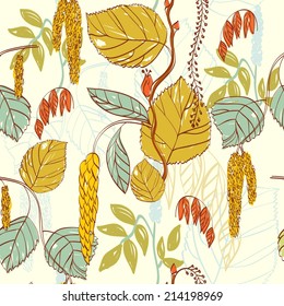 Floral background. Seamless pattern with realistic plants.