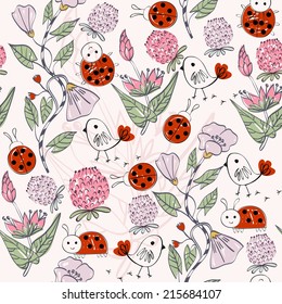 Floral background. Seamless pattern with realistic plants.