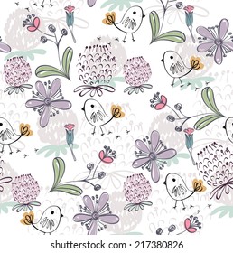 Floral background. Seamless pattern with realistic plants.