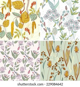 Floral background. Seamless pattern with realistic plants.