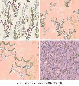Floral background. Seamless pattern with realistic plants.