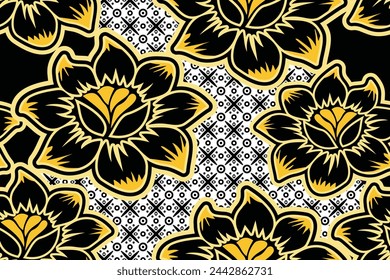 Fondo floral - Patrón sin fisuras con vector de flor tropical - Floral Batik Motif