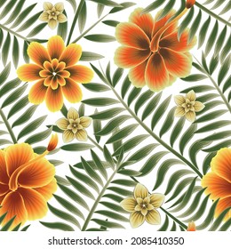 floral background seamless pattern vector design decorative with tropical green fern leaves seamless pattern on white background. Colorful style floral. Floral background. Exotic summer design. art