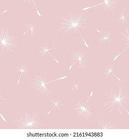 Floral background seamless pattern white with dandelion fluff silhouette. Beautiful nature backdrop. Vector illustration