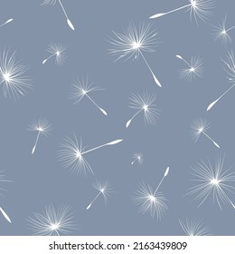 Floral background seamless pattern white with dandelion fluff silhouette. Beautiful nature backdrop. Vector illustration