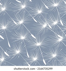 Floral background seamless pattern white with dandelion fluff silhouette. Beautiful nature backdrop. Vector illustration