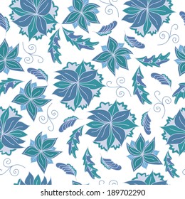 Floral background. Seamless texture with blue flowers. Vector art
