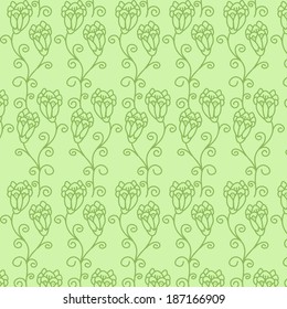 Floral background. Seamless texture with green flowers. Vector art