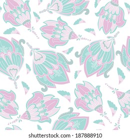 Floral background. Seamless texture with tender blue and pink flowers. Vector art