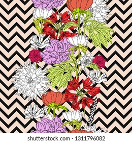 Floral background. Seamless vector. A lot of flowers. Hand drawn. Spring colored. Wallpaper, cover, textile etc. design