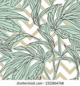 Floral background. Seamless vector. A lot of leaves. Hand drawn. Pastel colored. Wallpaper, cover, textile etc. classic design