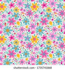 Floral background. Seamless vector pattern with lovely flowers.
