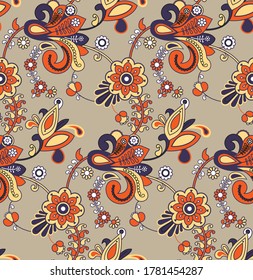 Floral background. Seamless vector pattern. Fabric texture. Vector illustration