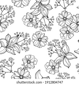 Floral background. Seamless vector pattern with hand drawn flowers.