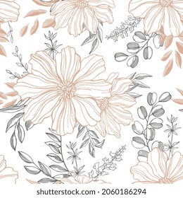 Floral background. Seamless vector pattern with hand drawn flowers