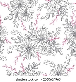 Floral background. Seamless vector pattern with hand drawn flowers