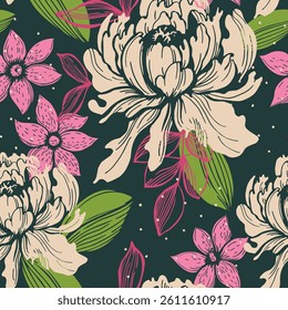 Floral background.  Seamless vector pattern with hand-drawn flowers.