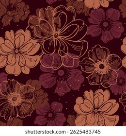 Fundo floral. Padrão de vetor sem costura com flores desenhadas à mão.