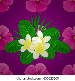 Floral background. Seamless vector pattern on a purple background with cute plumeria flowers.