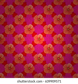 Floral background. Seamless vector pattern on a magenta background with cute cosmos flowers.