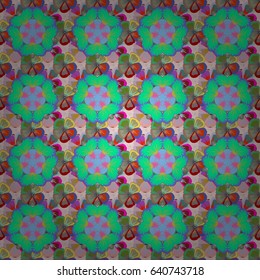 Floral background. Seamless vector pattern in blue and green colors.