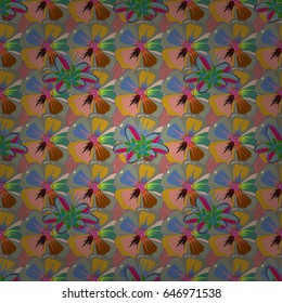 Floral background. Seamless vector pattern in pink and green colors.