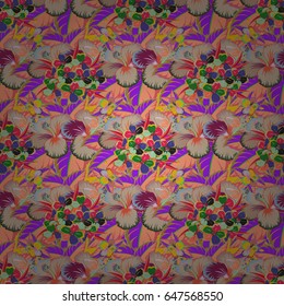 Floral background. Seamless vector pattern in pink and green colors.