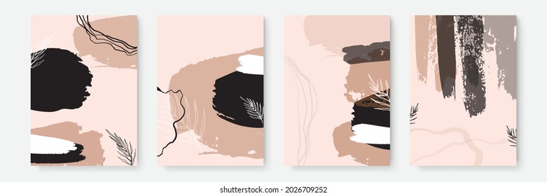 Floral background set. Abstract creative backgrounds in minimal trendy style with copy space for greeting card or cover presentation design templates. pastel color social media template