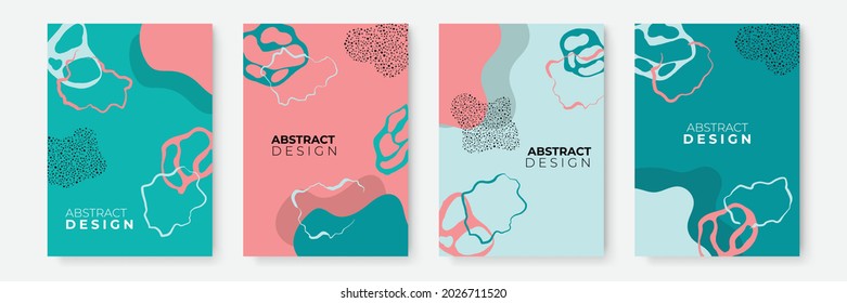 Floral background set. Abstract creative backgrounds in minimal trendy style with copy space for greeting card or cover presentation design templates. Calm color tone social media template
