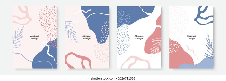 Floral background set. Abstract creative backgrounds in minimal trendy style with copy space for greeting card or cover presentation design templates. Calm color tone social media template