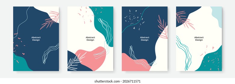 Floral background set. Abstract creative backgrounds in minimal trendy style with copy space for greeting card or cover presentation design templates. Calm color tone social media template