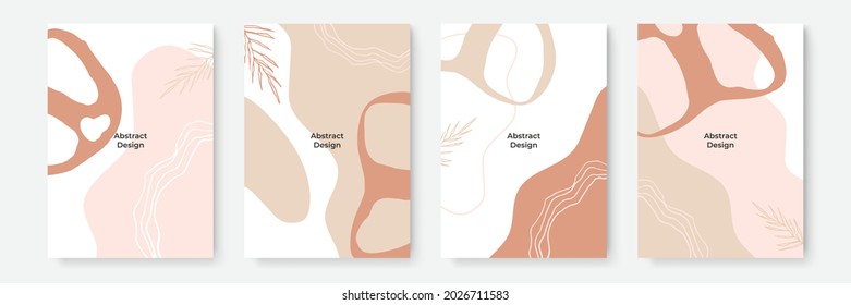 Floral background set. Abstract creative backgrounds in minimal trendy style with copy space for greeting card or cover presentation design templates. Calm color tone social media template